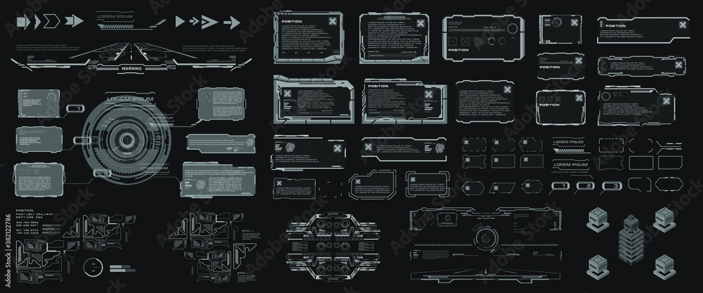 Poster futuristic hud elements for user interface. large set of frames, leaders, arrows, pointers, informat