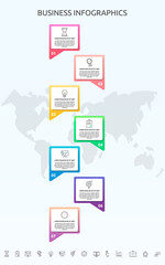 Infographics charts with 7 steps, labels. Vector template used for diagram, business, web, banner, workflow layout, flowchart, info graph