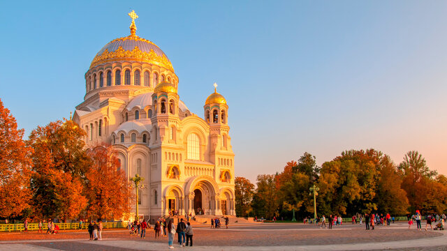 Kronstadt, St. Nicholas Naval Cathedral in Anchor square. Russia.