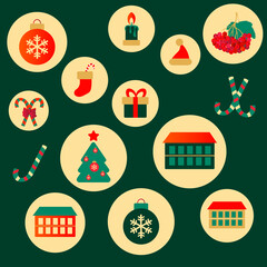 Vector illustration. Christmas icon collection. Perfect for greeting cards, party invitations, posters, stickers, pin, scrapbooking, icons.2
