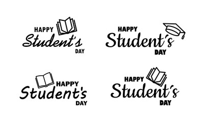 Happy student s day icon set in black. Student life concept. Vector on isolated white background. EPS 10