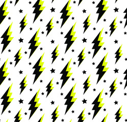 ZIG ZAG seamless pattern in yellow and black colors with stars 