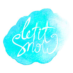 lettering congratulation on a watercolor background texture clouds stain water blurred let it snow blue purpur new year merry christmas