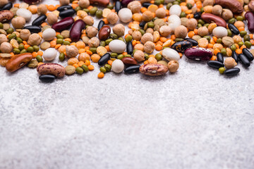 Various legumes. Lentils, beans, pea, chickpea