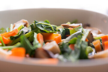 selective focus of stir fried mixed vegetable and mushroom