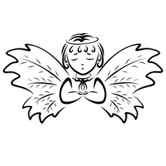 baby with big wings humbly prays to God