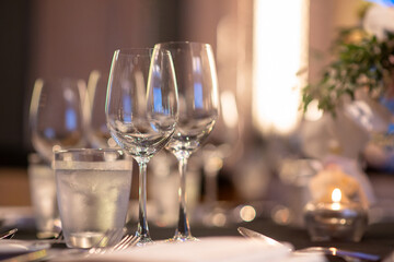 empty wine glass prepare on fine dining table