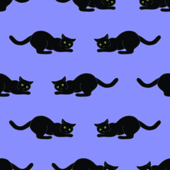 Seamless pattern with cute black cats. Texture for wallpapers, stationery, fabric, wrap, web page backgrounds, vector illustration