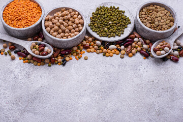 Various legumes. Lentils, beans, pea, chickpea