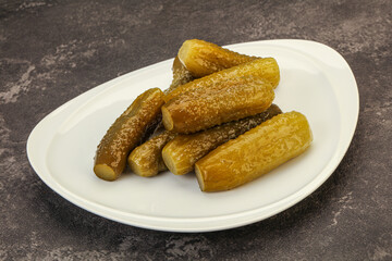 Pickled cucumbers in the plate