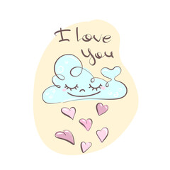 I love you- lettering handwriting, beautiful inscription decorated cloud with hearts, symbol of eternal love. Doodle for textiles, t-shirts or postcards.
