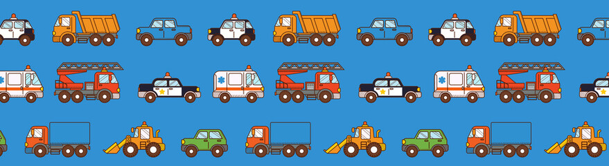 Cars pattern on blue background. Cover for pages