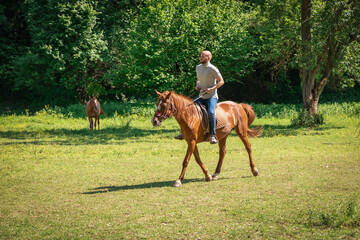Young guy practicing horseriding