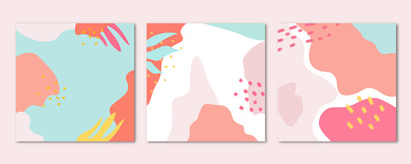 Beach. Modern, trendy design set for social media. Contemporary art. Creative conceptual and colorful collage. Copyspace to insert your ad, text, image. Seamless styled. Watercolor, geometric, lines.