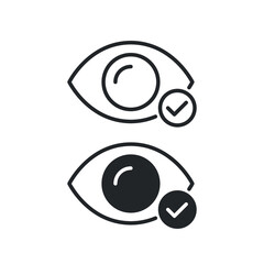 Eye check mark line and glyph icon. Human eye with checkmark. Healthy visual organ . Eye access for Biometric security scan surveillance Sign. Vector illustration. Design on white background. EPS 10