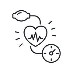 Pressure blood high or low icon. arterial blood pressure checking concept. Cardiogram equipment. Cardiac vascular instrument, hearth beat pulse. Vector illustration. Design on white background EPS 10