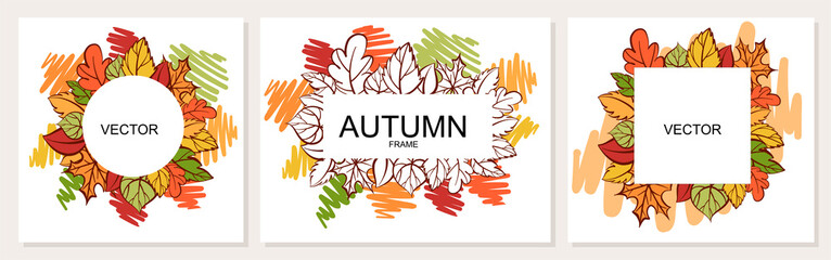 Modern poster with autumn leaves frame . leaves invitation background.