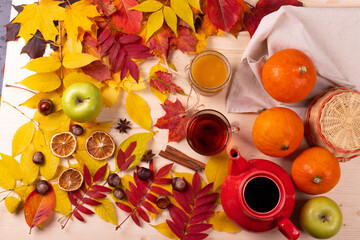 autumn leaves and tea