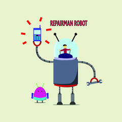Cartoon illustration. Gadget service repair robot