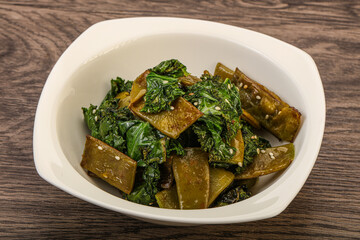 Vagan cuisine with roasted green bean