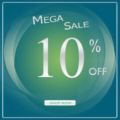 10% Off Mega Sale Offer Elegant Modern Silver Chrome Style Banner Design Template WIth Shop Now Button.