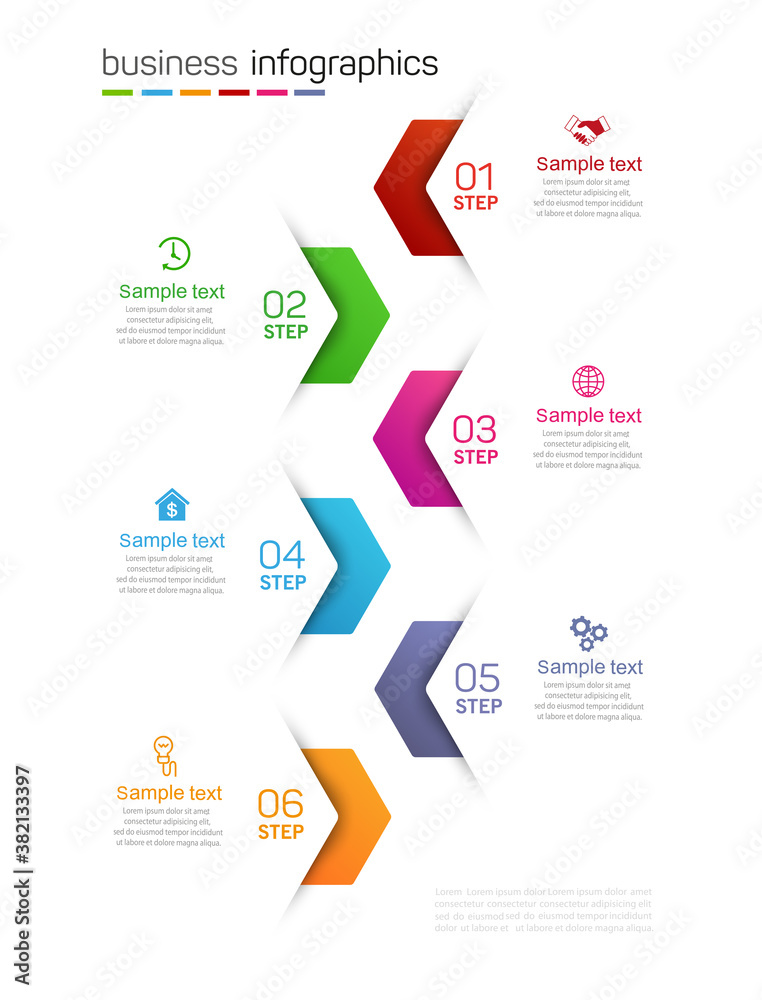 Wall mural business infographics design template with 6 options, steps or processes. data visualization. vector