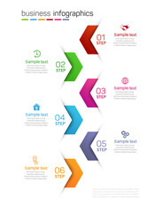 Business infographics design template with 6 options, steps or processes. Data visualization. Vector illustration