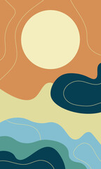 Evening. Modern, trendy design for social media. Contemporary art. Creative conceptual and colorful collage. Copyspace to insert your ad, text, image. Seamless styled. Watercolor, geometric, lines.