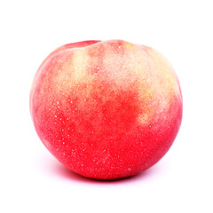 Red round ripe peach isolated on white background