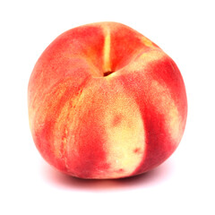 Red round ripe peach isolated on white background