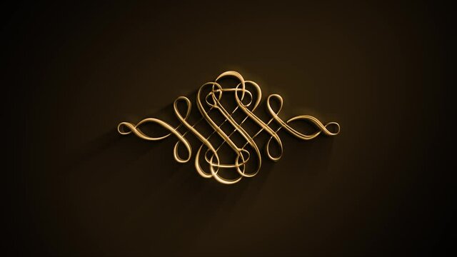 Gold Ornament Banner Background Reveal Animation/ 4k animation of an elegant golden banner background with ornamental and floral patterns elements revealing