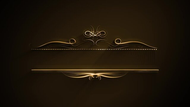 Gold Ornament Banner Background Reveal Animation/ 4k animation of an elegant golden banner background with ornamental and floral patterns elements revealing