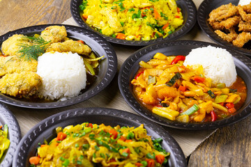 Fried rice and chicken and vegetables