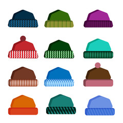 Winter hat. Vector set. Warm baby hats. Hats and accessories for boys and girls.