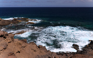 Eroded tall north west coast of Gran Canaria, Canary Islands, in Galdar municipality