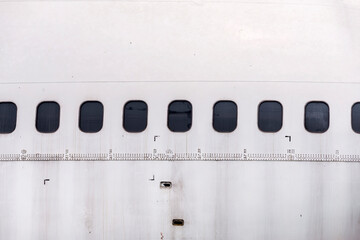 Window detail of a deteriorated airplane, Old airplane, Airplane wreck.