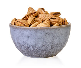 almonds shell in bowl  with clipping path