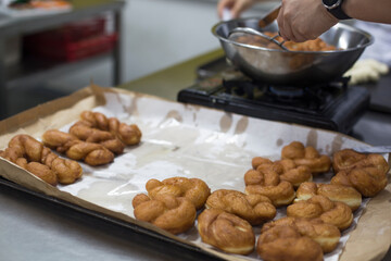 Twist bread donut, a street food in Korea. Fried donuts.