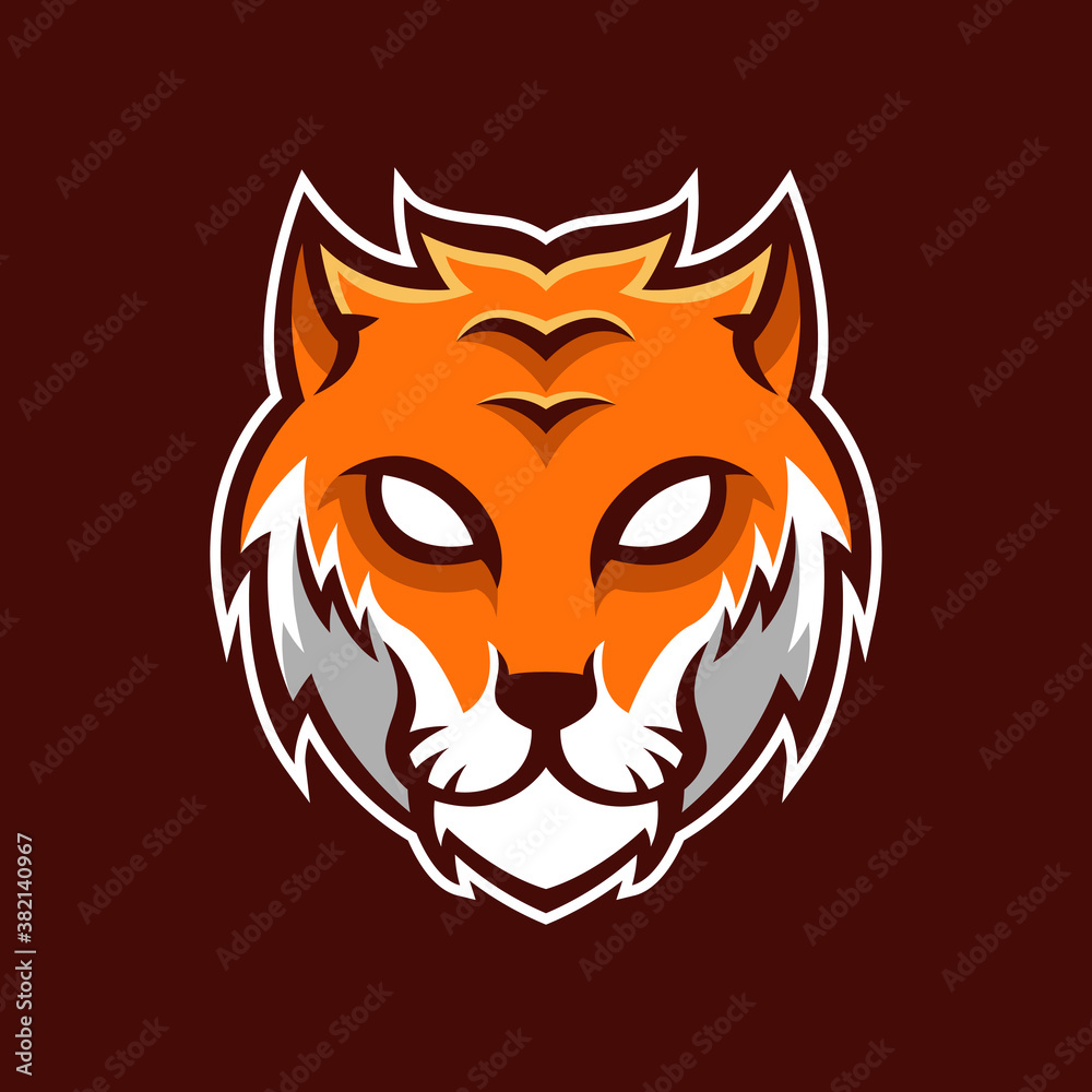 Wall mural vector logo tiger head esport with brown background