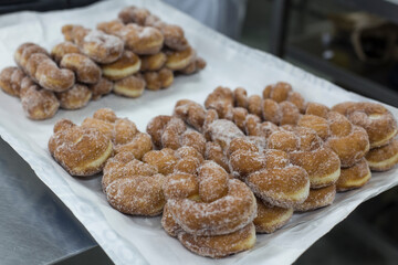 Twist bread donut, a street food in Korea. Fried donuts.