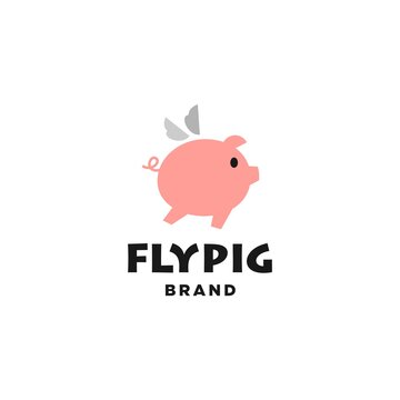flying pig icon logo illustration ,Colorful playful fun drawing of pig piglet for Logo mascot and icon or sign template vector stock illustration