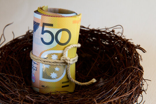 A bundle of Australian fifty dollar notes in a nest.