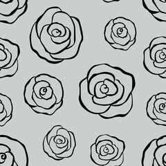 Seamless pattern roses flowers black and white colors vector illustration