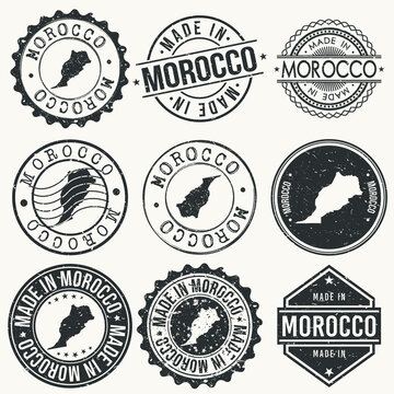 Morocco Set of Stamps. Travel Stamp. Made In Product. Design Seals Old Style Insignia.