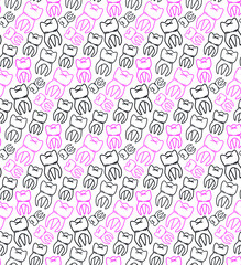 Tooth seamless pattern in pink and black colors 