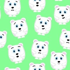 seamless pattern with emotive polar bears on a green background