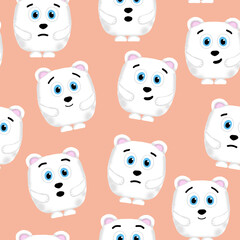 seamless pattern with cute emotive polar bears on a background