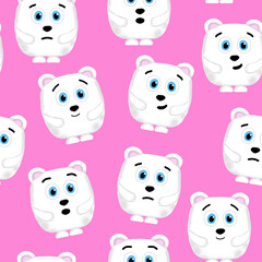 seamless pattern with emotive polar bears on a pink background