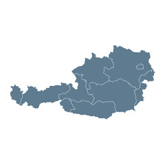 Austria Map - Vector Solid Contour and State Regions