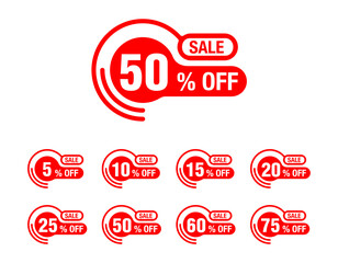 Sale tags in creative rounded decoration with different percentage 